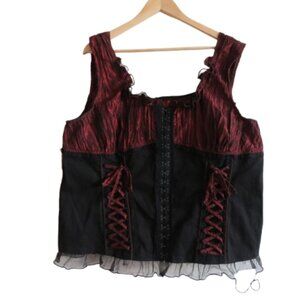 TRIPP NYC Vintage Y2K Steampunk Goth Pirate Lace Corset Top Black Metallic Red